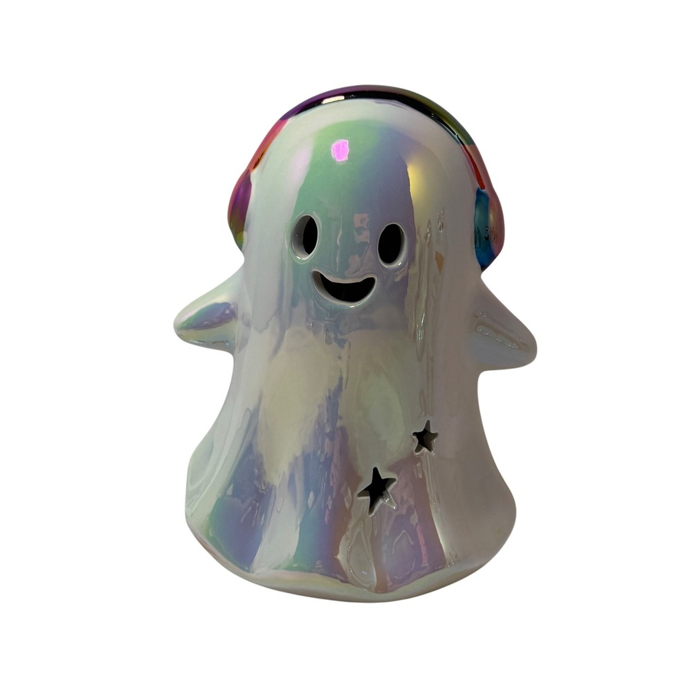 Ceramic Light Up Ghost Iridescent Pink Ear Head Phones Halloween Decor 6x5